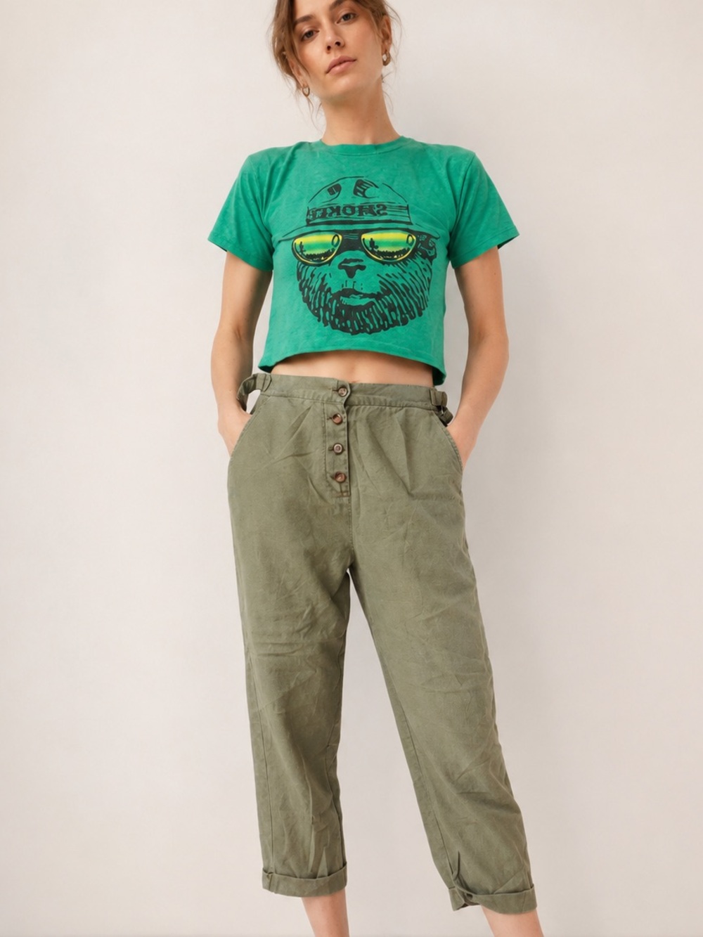 BP Cargo Utility Military Olive Green Worn-In Linen Blend Joggers Pants Size Med